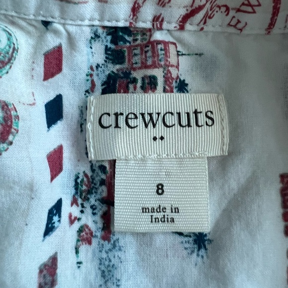 Crewcuts Factory Girls Size 8 Multicolor Waist Tie Postcard Print Shirt Dress - Picture 6 of 6